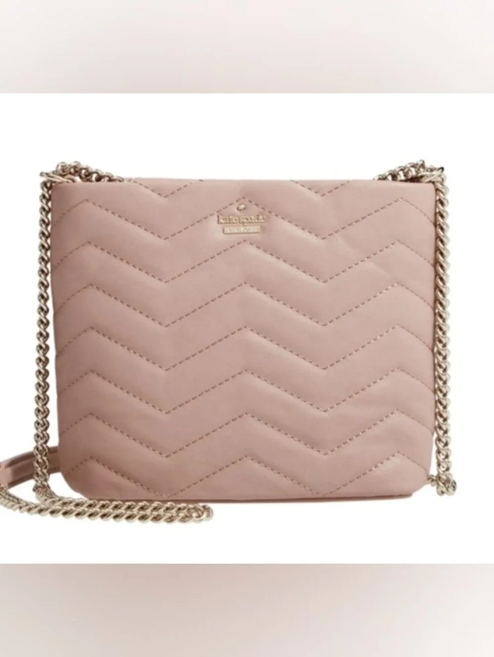 Kate Spade, EUC, Women's, Quilted Chevron Leather Crossbody, Color Pink, Zipper